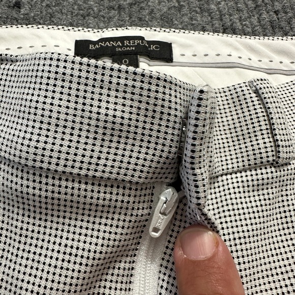 Banana Republic Sloan Womens Pants Size 0 White Black Grid Dot Textured Low Rise - Picture 6 of 11